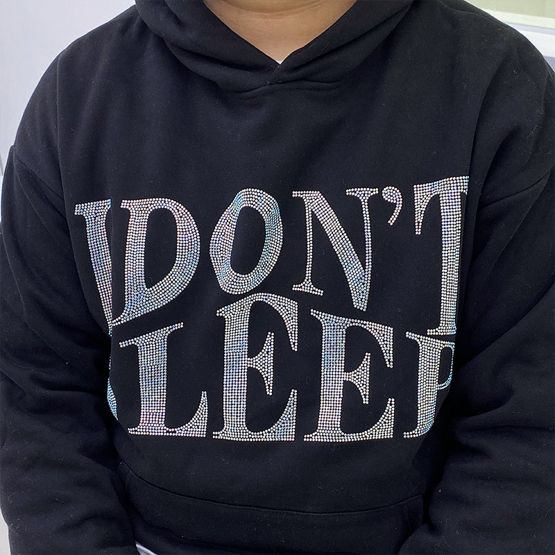 Hip Hop Rhinestone Hoodie Loose Trendy Men'S And Women'S Fleece Top