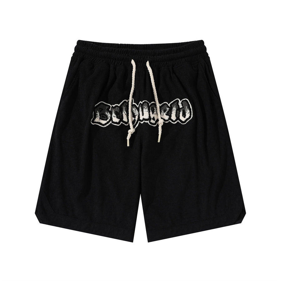 Letter Flocking Embroidered Loose Shorts Men