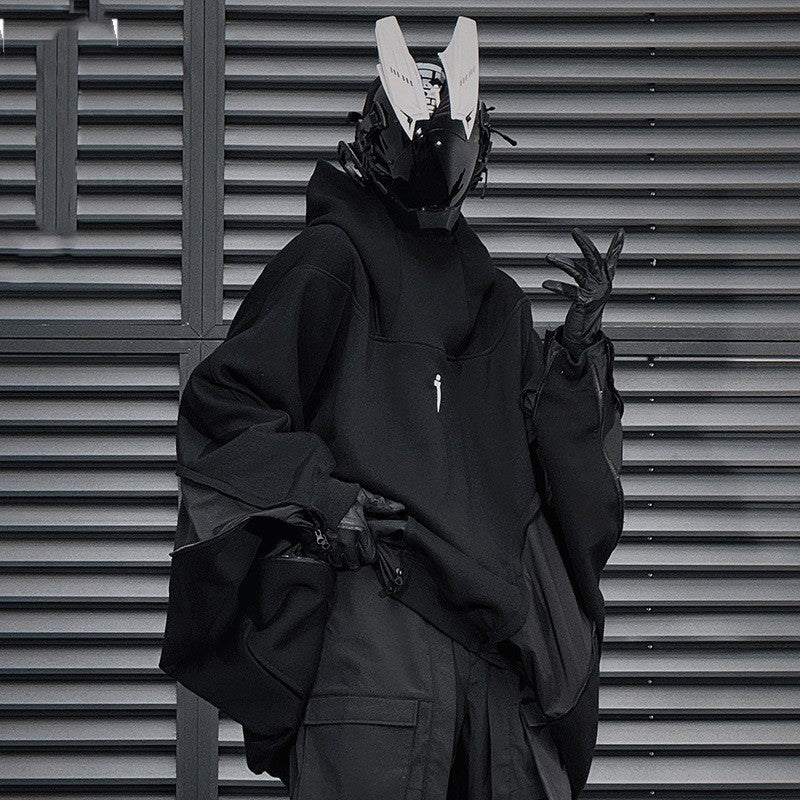 Loose Casual Patchwork Hooded Bat Sleeve Shirt Top