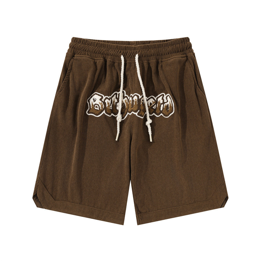 Letter Flocking Embroidered Loose Shorts Men